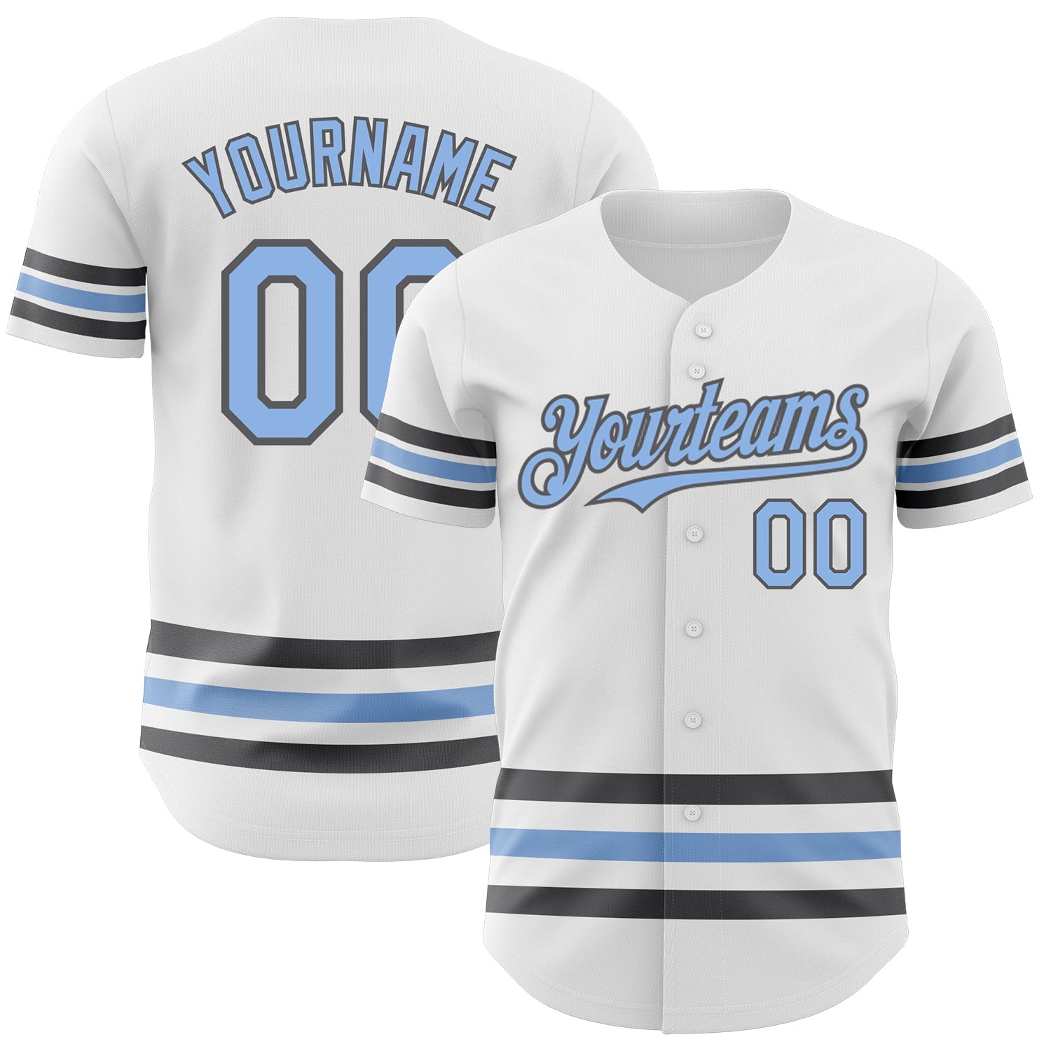 Custom White Light Blue-Steel Gray Line Authentic Baseball Jersey - Main View