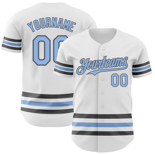 Custom White Light Blue-Steel Gray Line Authentic Baseball Jersey - Main View