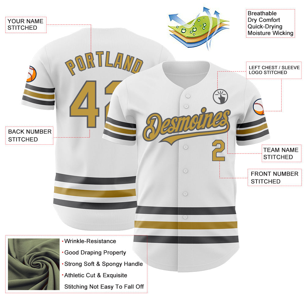 Custom White Old Gold-Steel Gray Line Authentic Baseball Jersey view 3