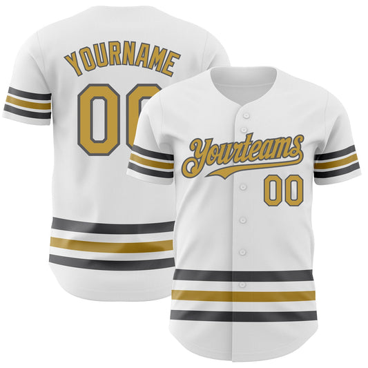 Custom White Old Gold-Steel Gray Line Authentic Baseball Jersey - Main View