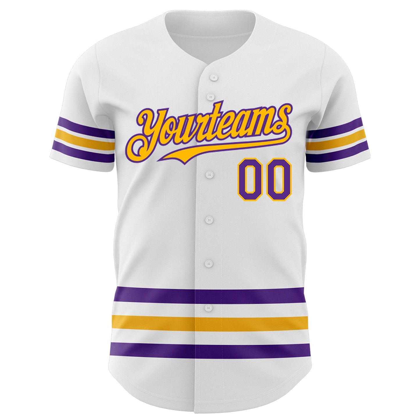 Custom White Purple-Gold Line Authentic Baseball Jersey view 2