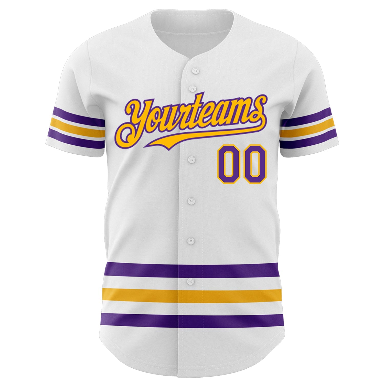 Custom White Purple-Gold Line Authentic Baseball Jersey view 2