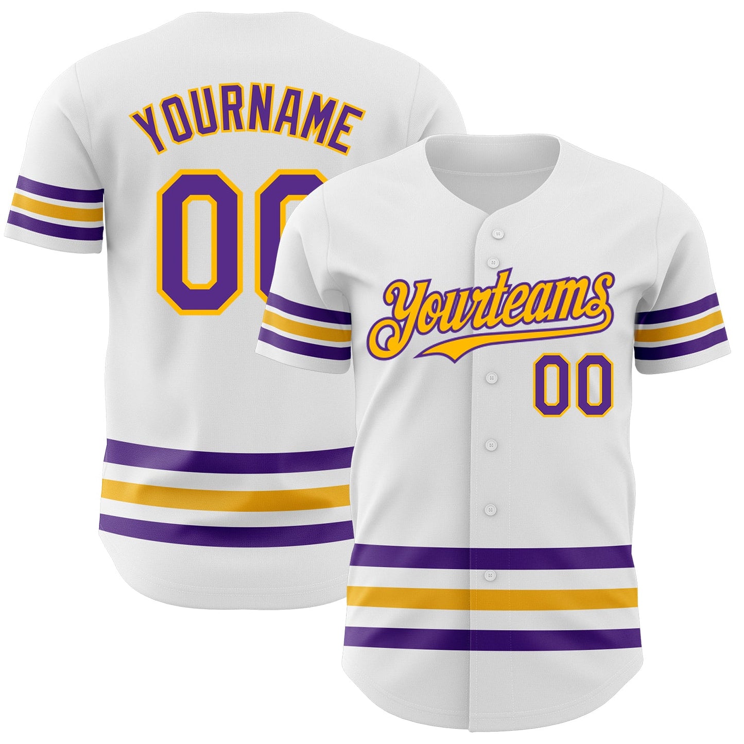 Custom White Purple-Gold Line Authentic Baseball Jersey - Main View