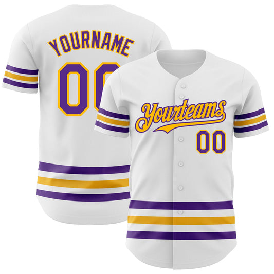 Custom White Purple-Gold Line Authentic Baseball Jersey - Main View