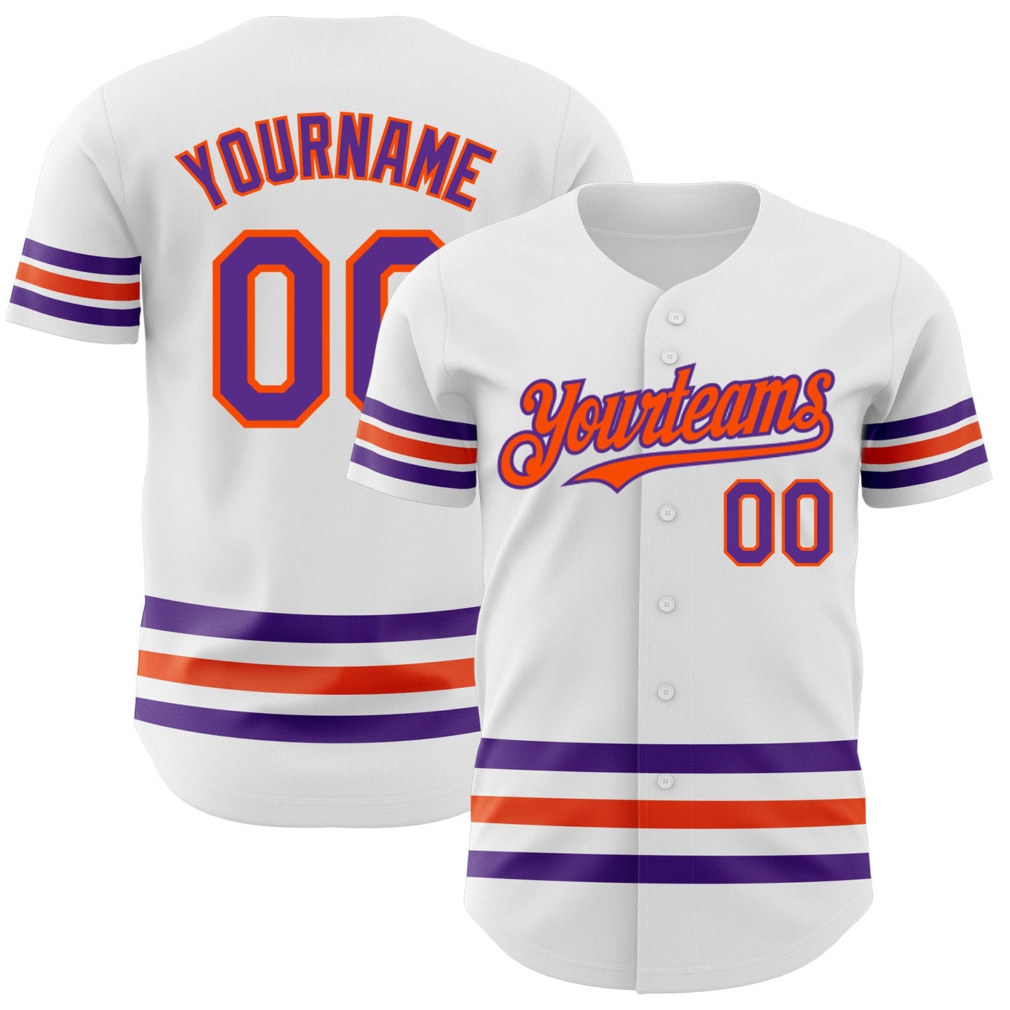 Custom White Purple-Orange Line Authentic Baseball Jersey - Main View