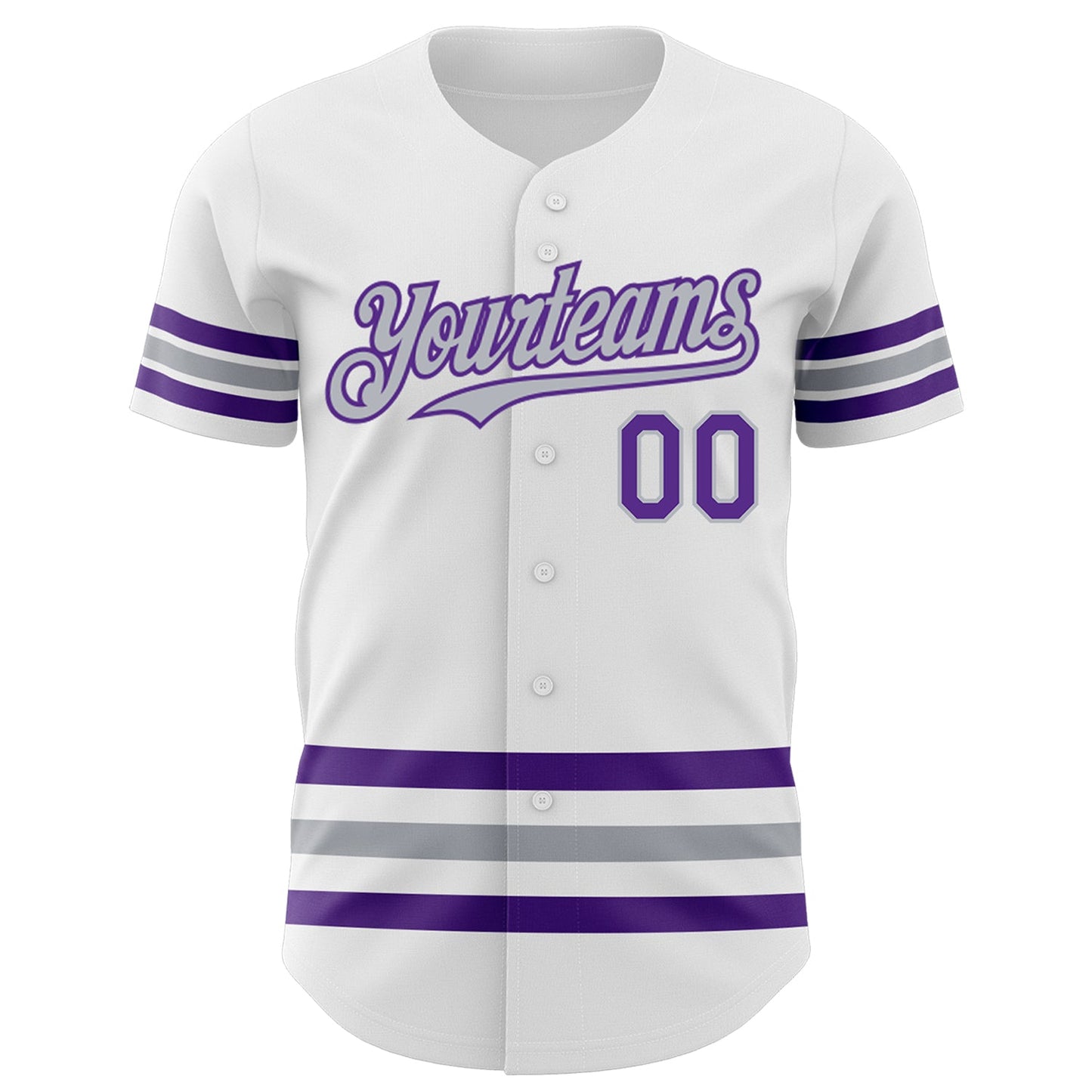 Custom White Purple-Gray Line Authentic Baseball Jersey view 2