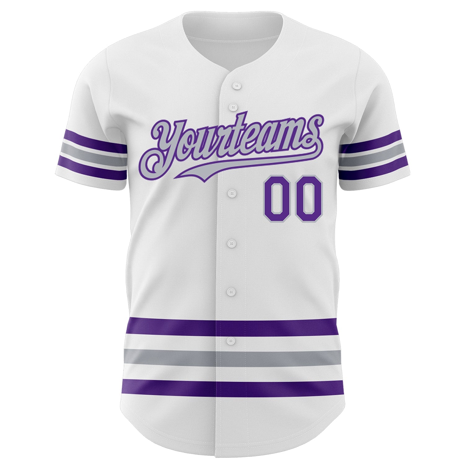 Custom White Purple-Gray Line Authentic Baseball Jersey view 2