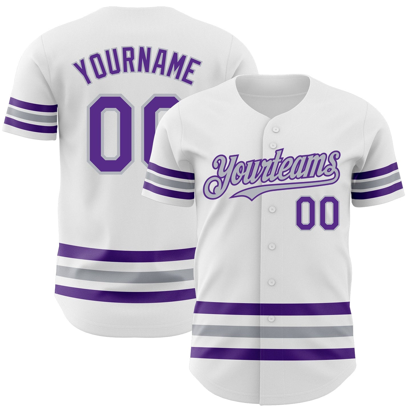 Custom White Purple-Gray Line Authentic Baseball Jersey - Main View