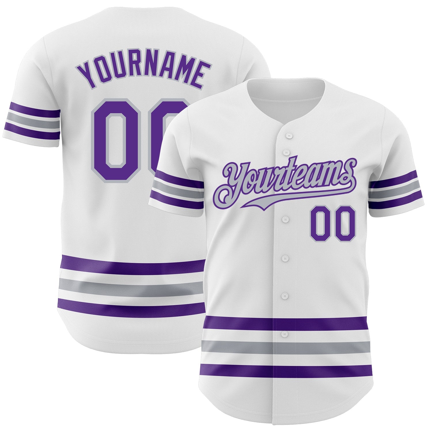 Custom White Purple-Gray Line Authentic Baseball Jersey - Main View