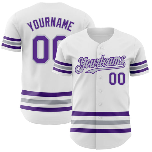 Custom White Purple-Gray Line Authentic Baseball Jersey - Main View