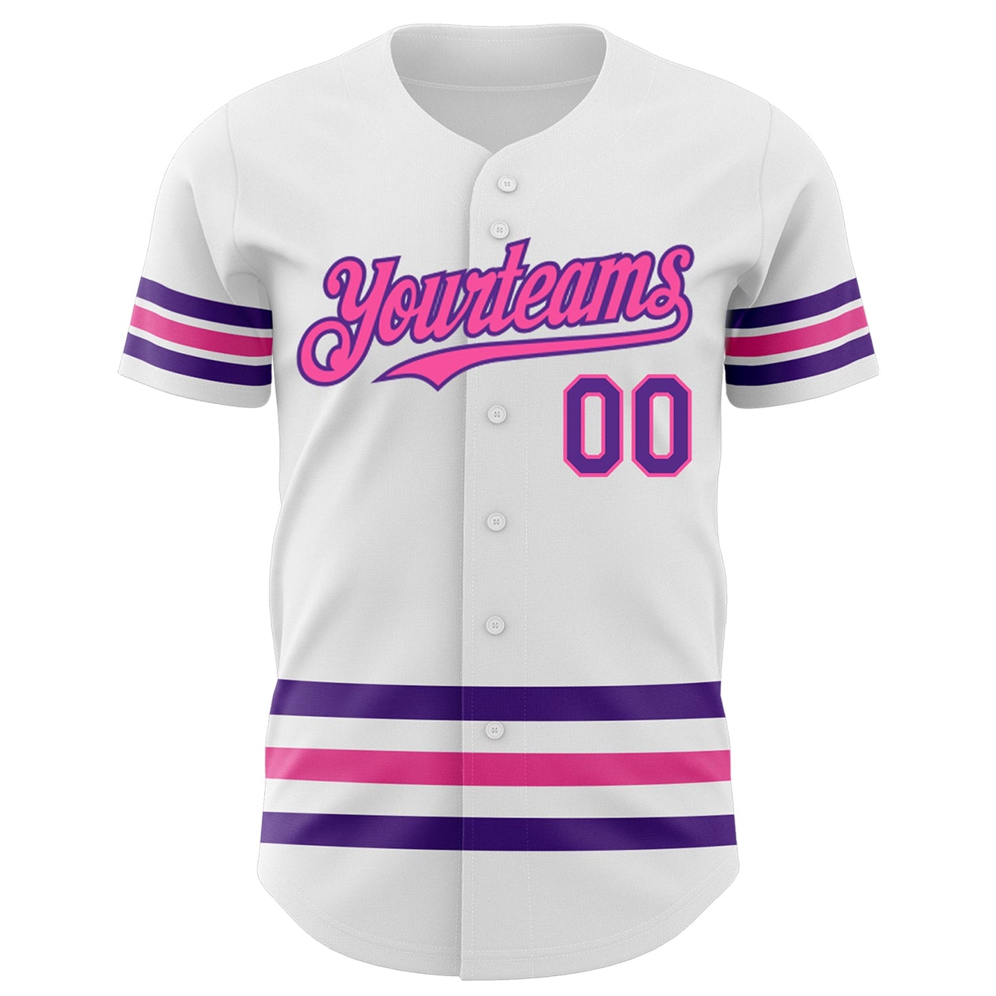 Custom White Purple-Pink Line Authentic Baseball Jersey view 2