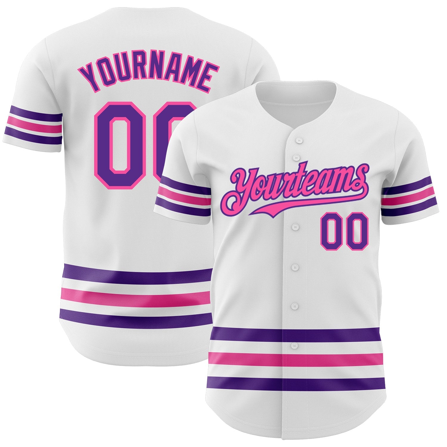 Custom White Purple-Pink Line Authentic Baseball Jersey - Main View