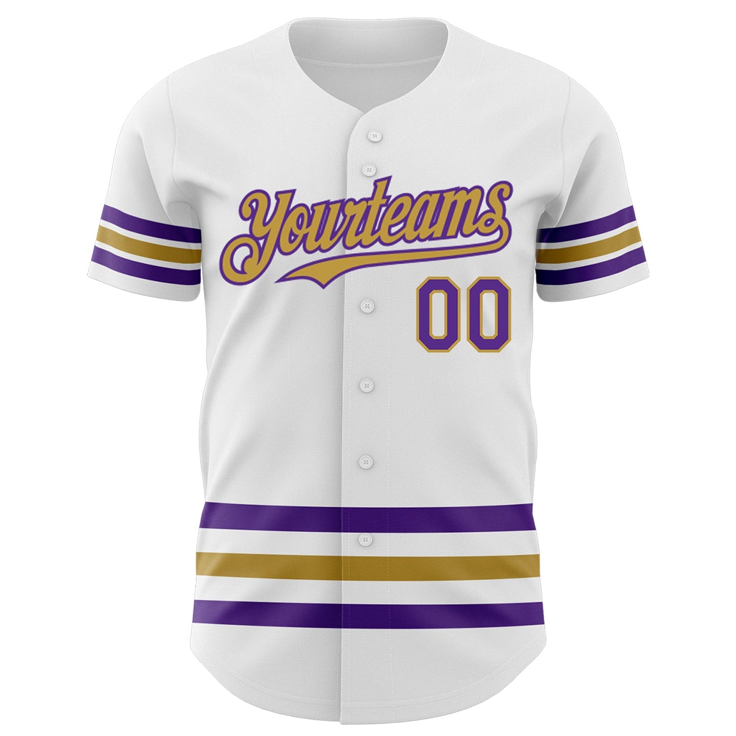 Custom White Purple-Old Gold Line Authentic Baseball Jersey view 2