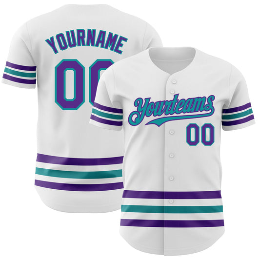 Custom White Purple-Teal Line Authentic Baseball Jersey - Main View