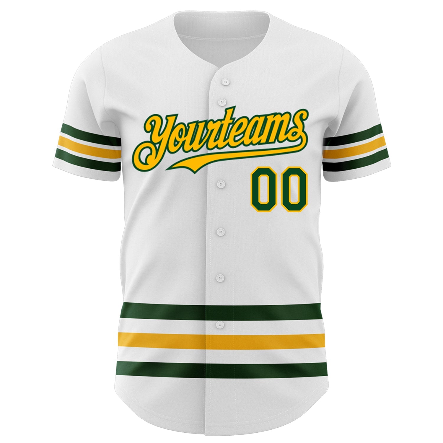 Custom White Green-Gold Line Authentic Baseball Jersey view 2