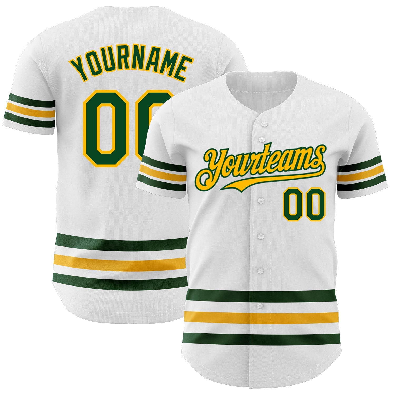 Custom White Green-Gold Line Authentic Baseball Jersey - Main View