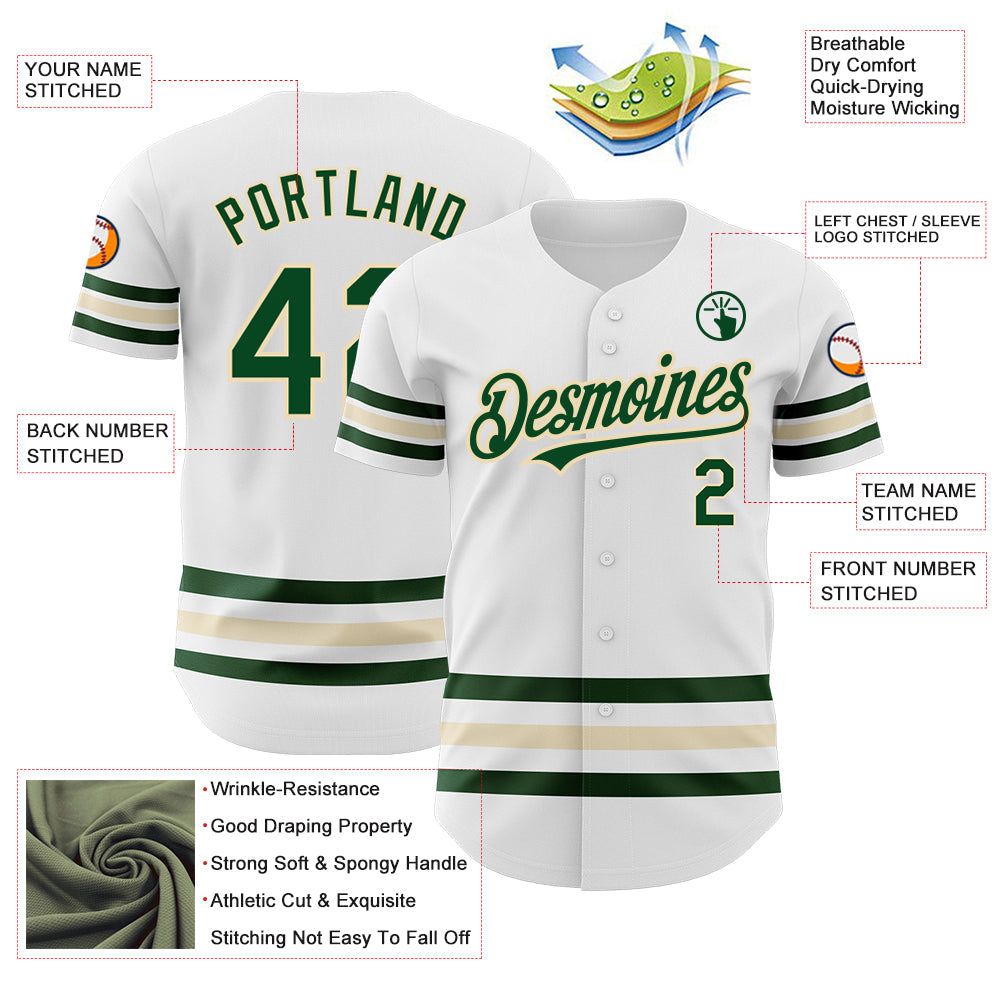 Custom White Green-Cream Line Authentic Baseball Jersey view 3