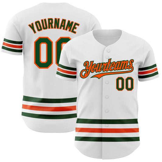 Custom White Green-Orange Line Authentic Baseball Jersey - Main View