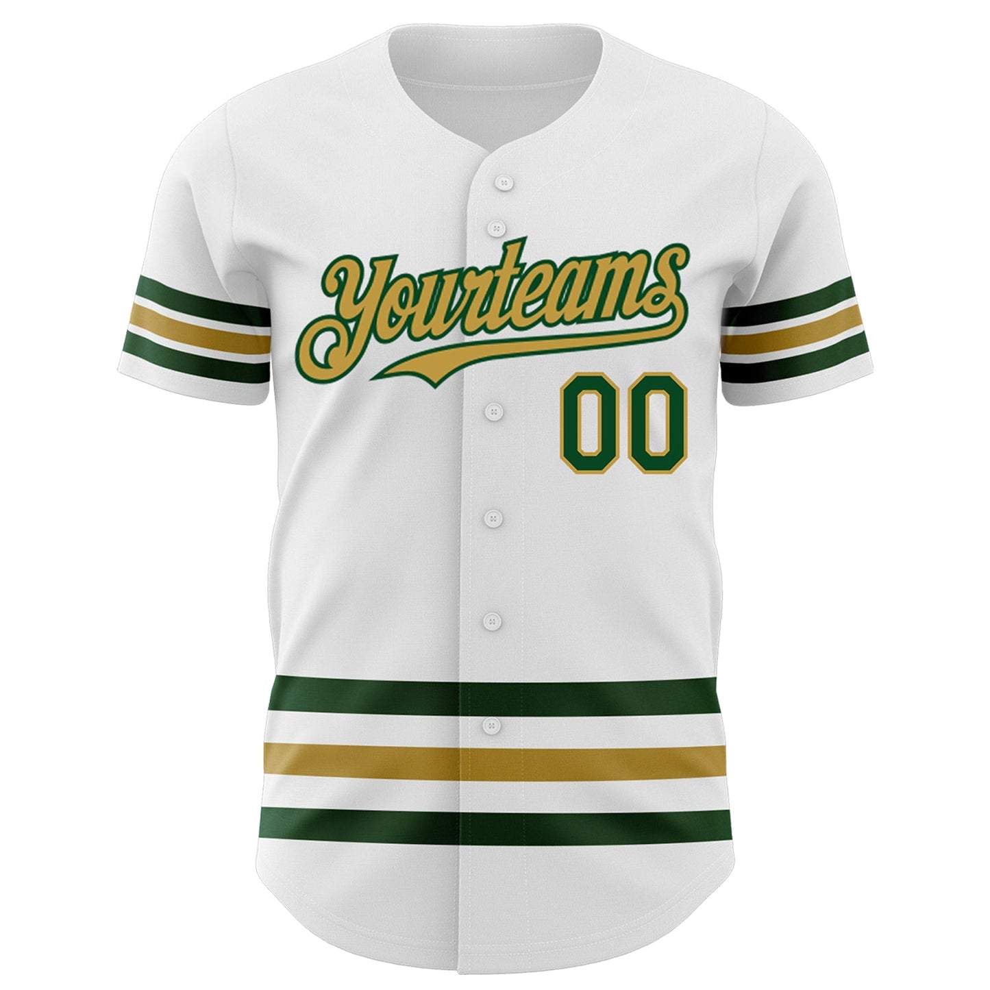 Custom White Green-Old Gold Line Authentic Baseball Jersey view 2