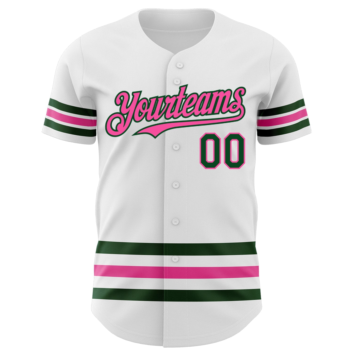 Custom White Green-Pink Line Authentic Baseball Jersey view 2