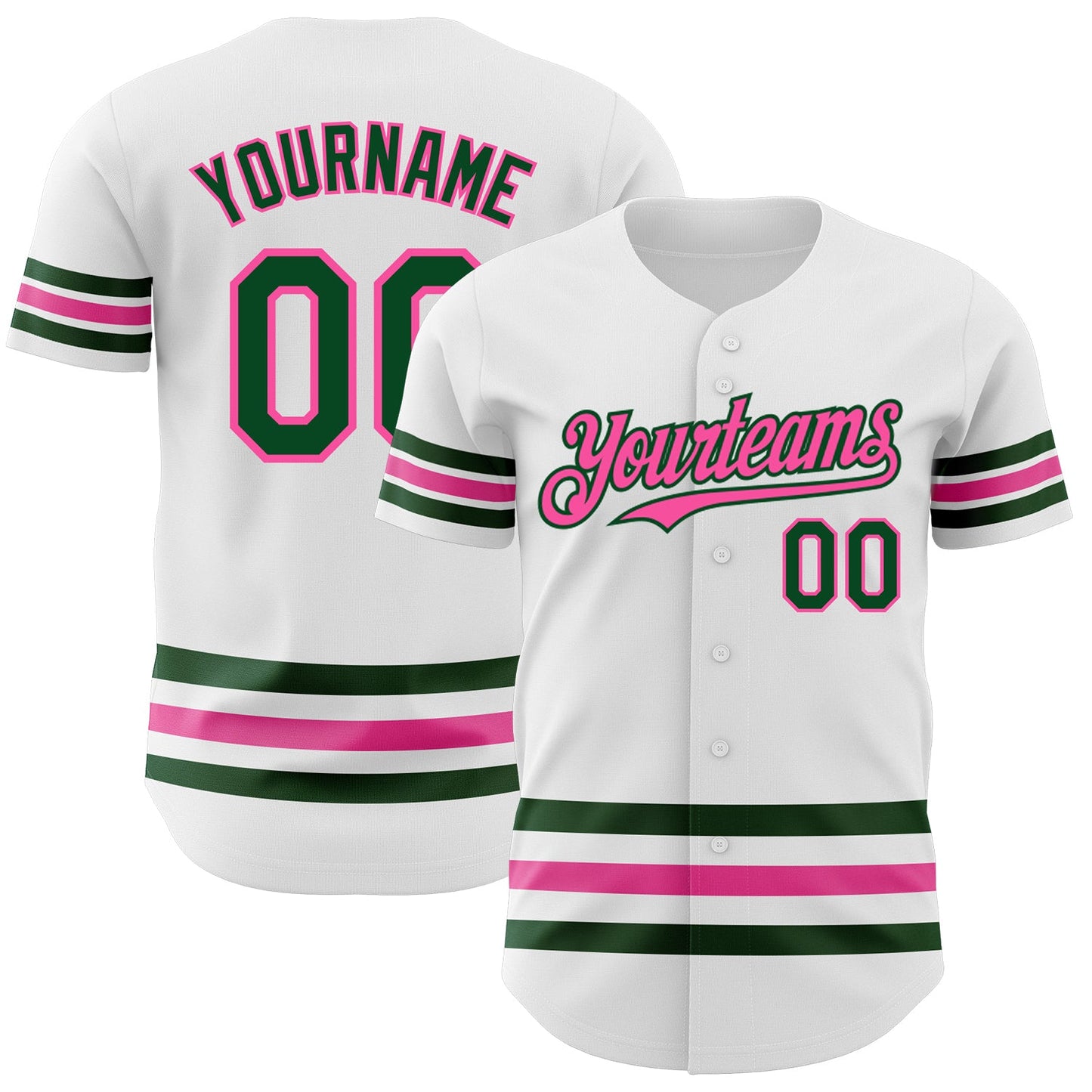 Custom White Green-Pink Line Authentic Baseball Jersey - Main View