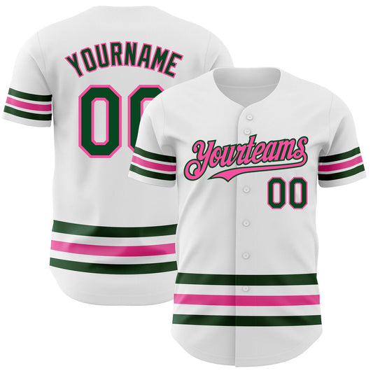 Custom White Green-Pink Line Authentic Baseball Jersey - Main View