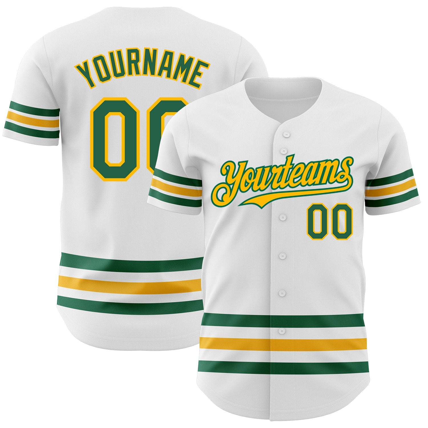 Custom White Kelly Green-Gold Line Authentic Baseball Jersey - Main View