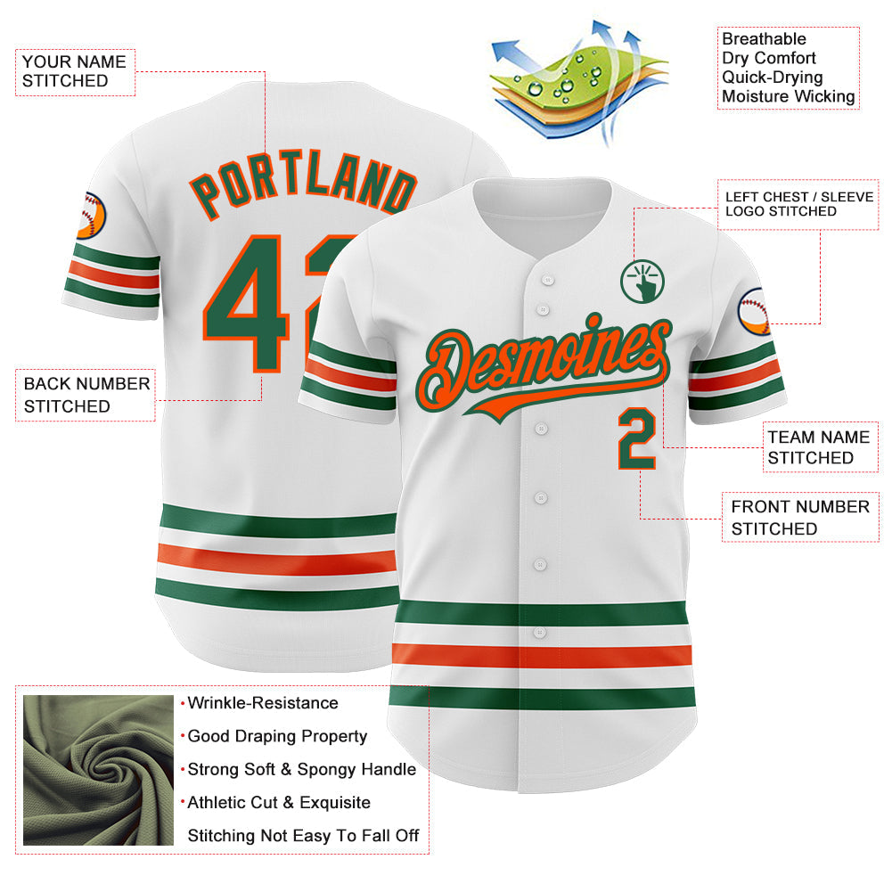 Custom White Kelly Green-Orange Line Authentic Baseball Jersey view 3