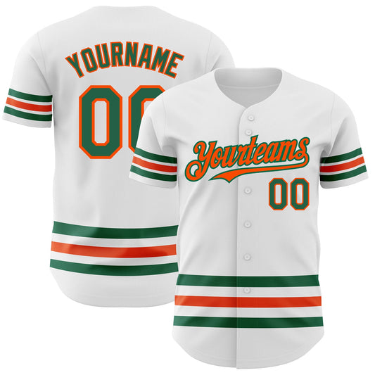 Custom White Kelly Green-Orange Line Authentic Baseball Jersey - Main View