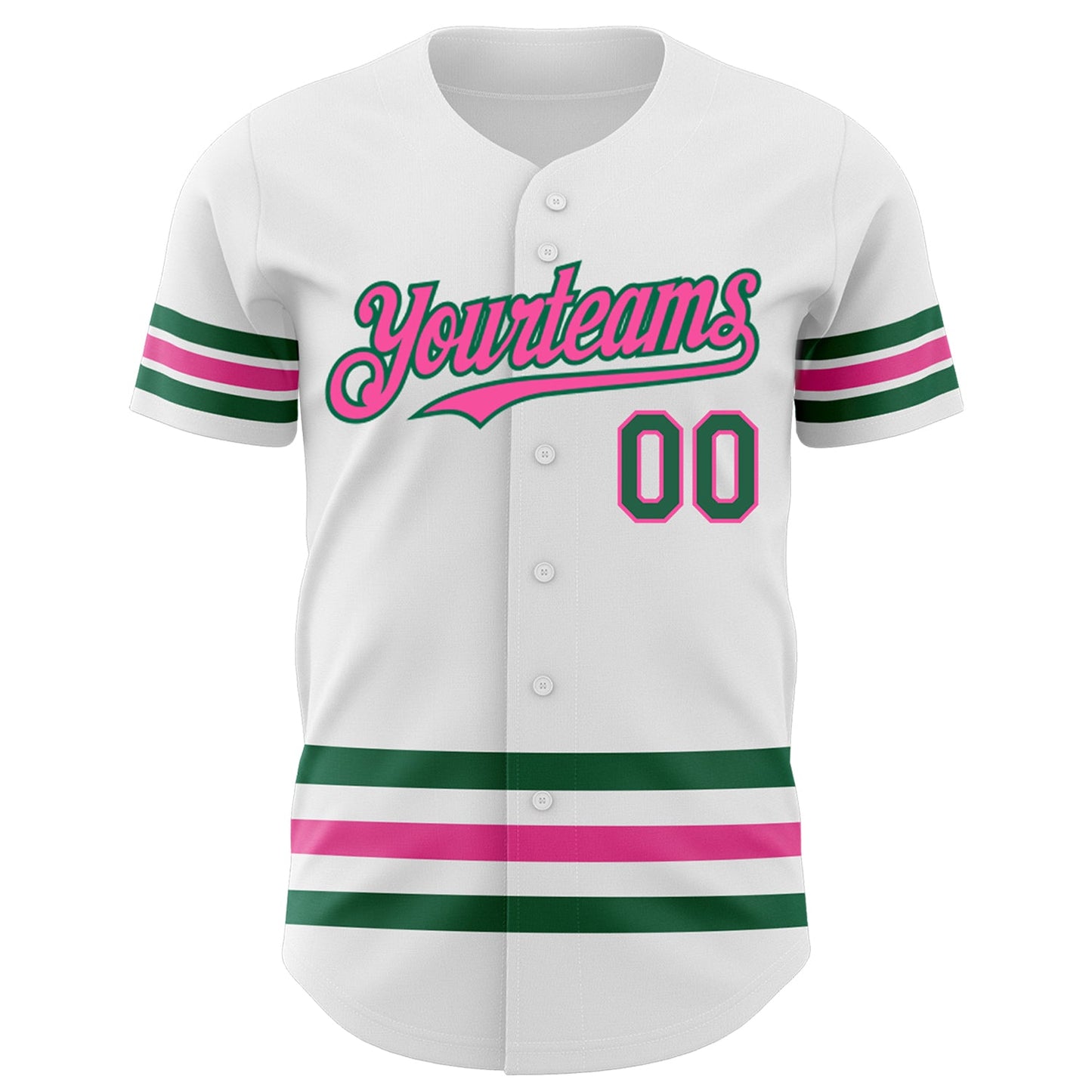 Custom White Kelly Green-Pink Line Authentic Baseball Jersey view 2