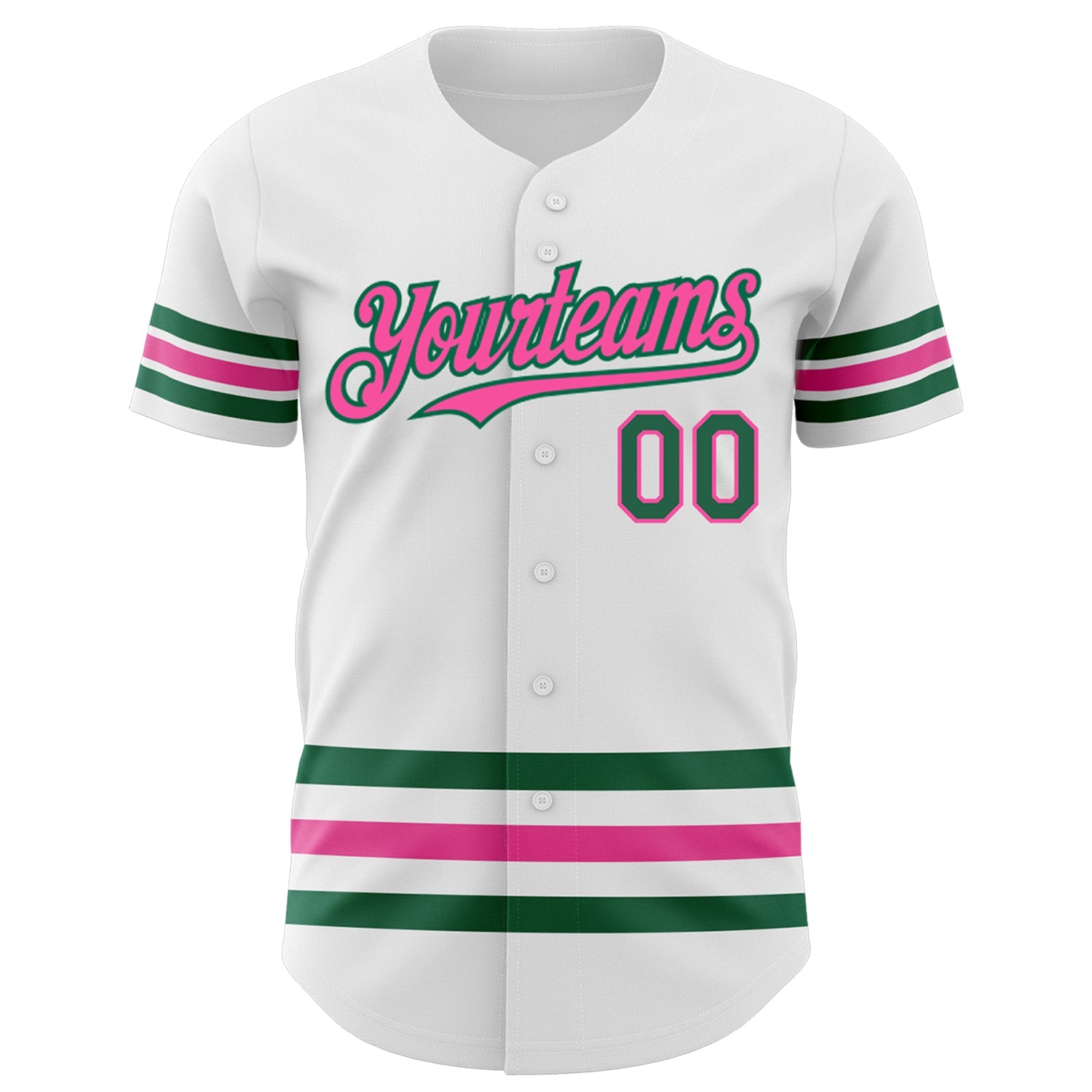 Custom White Kelly Green-Pink Line Authentic Baseball Jersey view 2