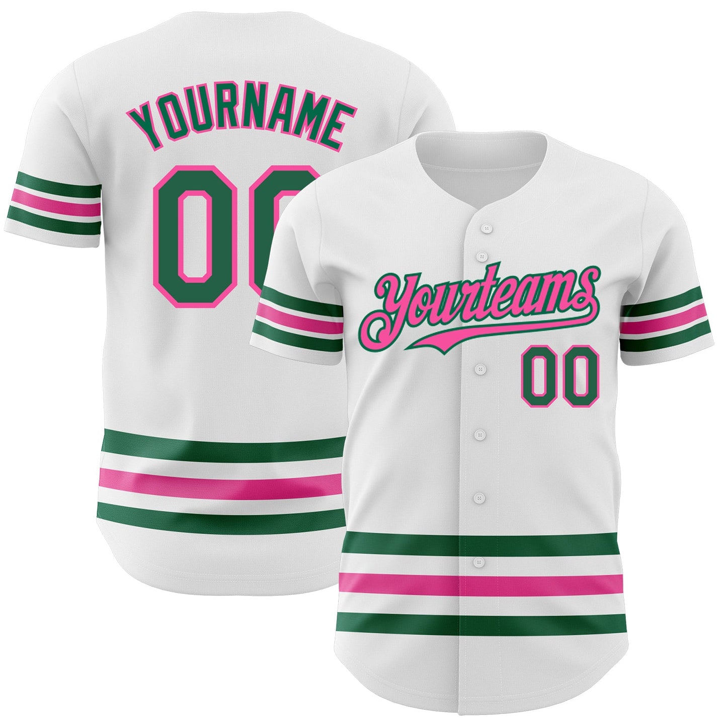 Custom White Kelly Green-Pink Line Authentic Baseball Jersey - Main View