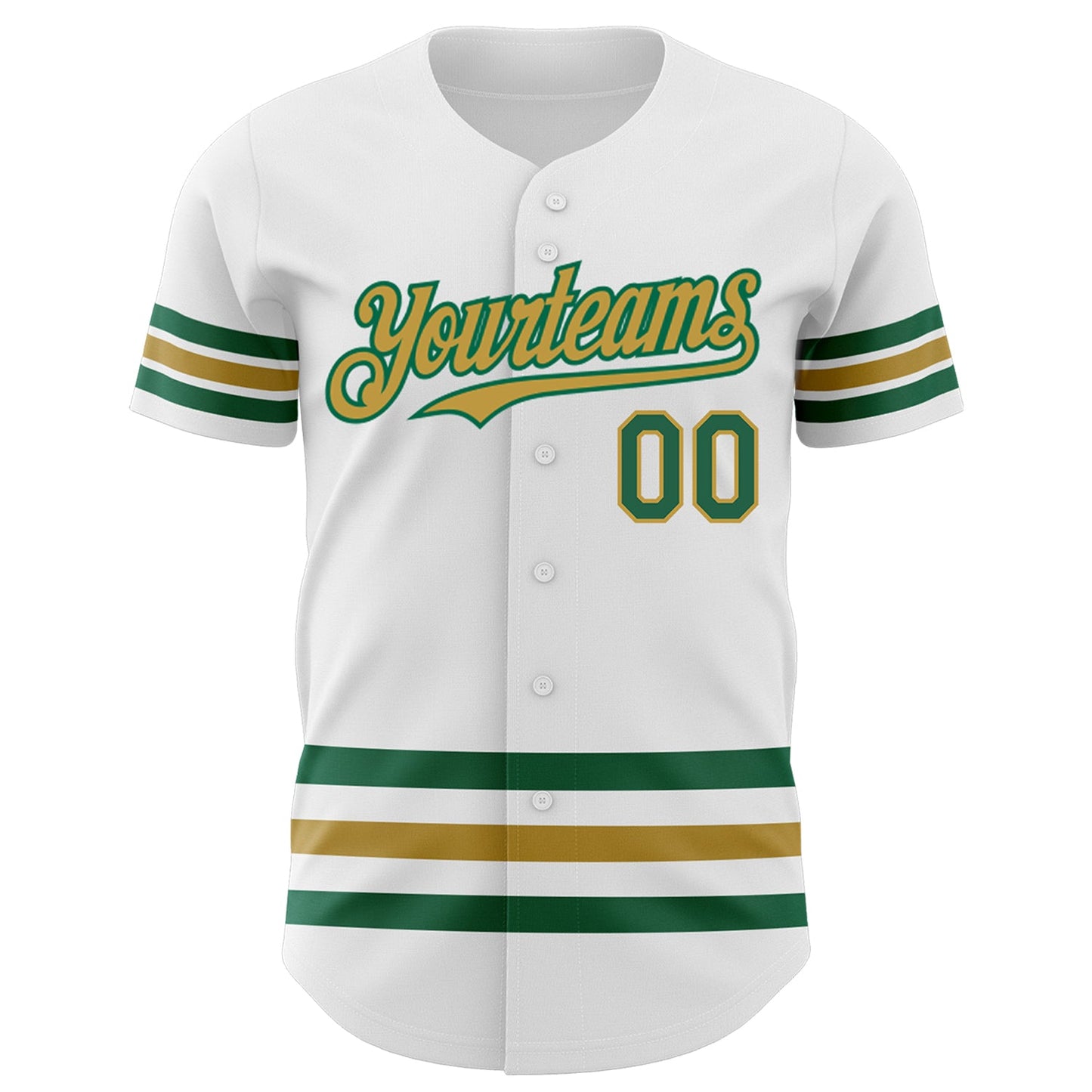 Custom White Kelly Green-Old Gold Line Authentic Baseball Jersey view 2