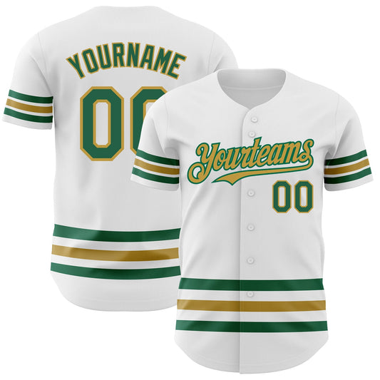 Custom White Kelly Green-Old Gold Line Authentic Baseball Jersey - Main View