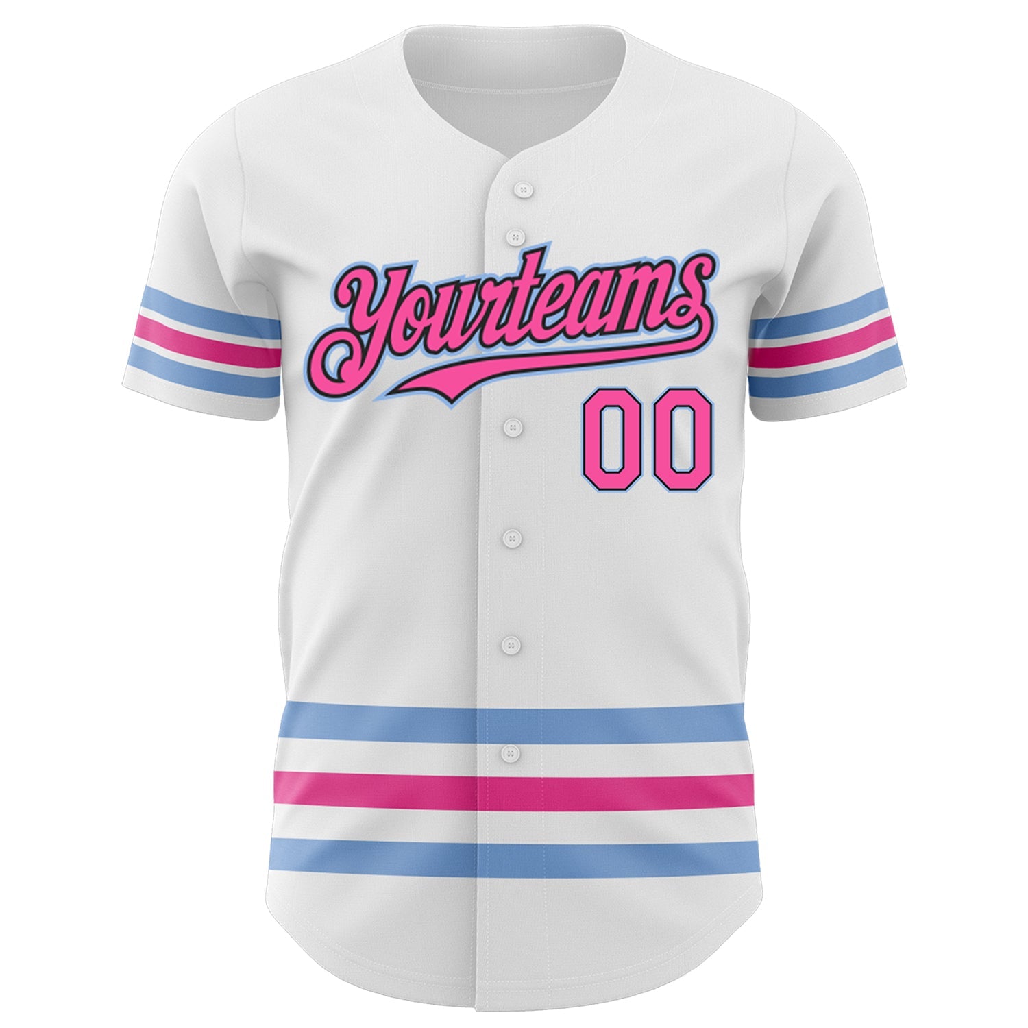 Custom White Pink Black-Light Blue Line Authentic Baseball Jersey view 3
