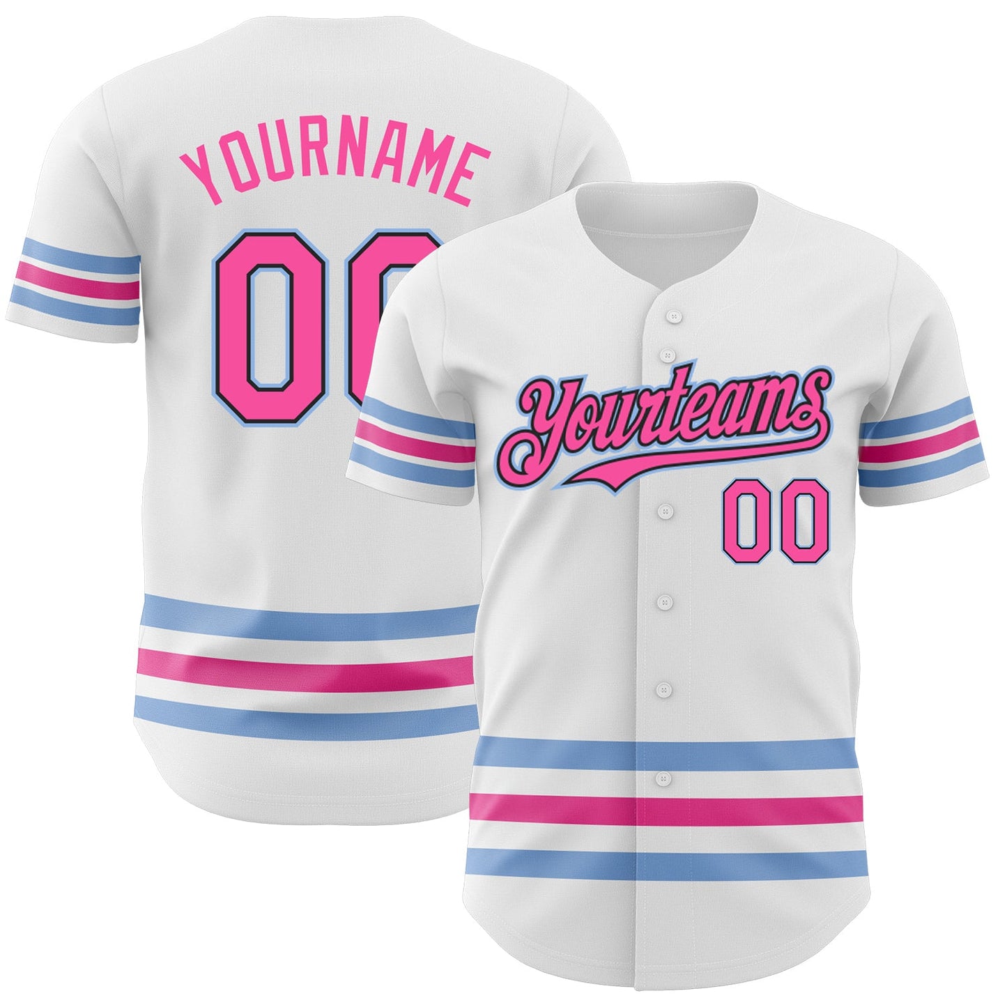 Custom White Pink Black-Light Blue Line Authentic Baseball Jersey - Main View