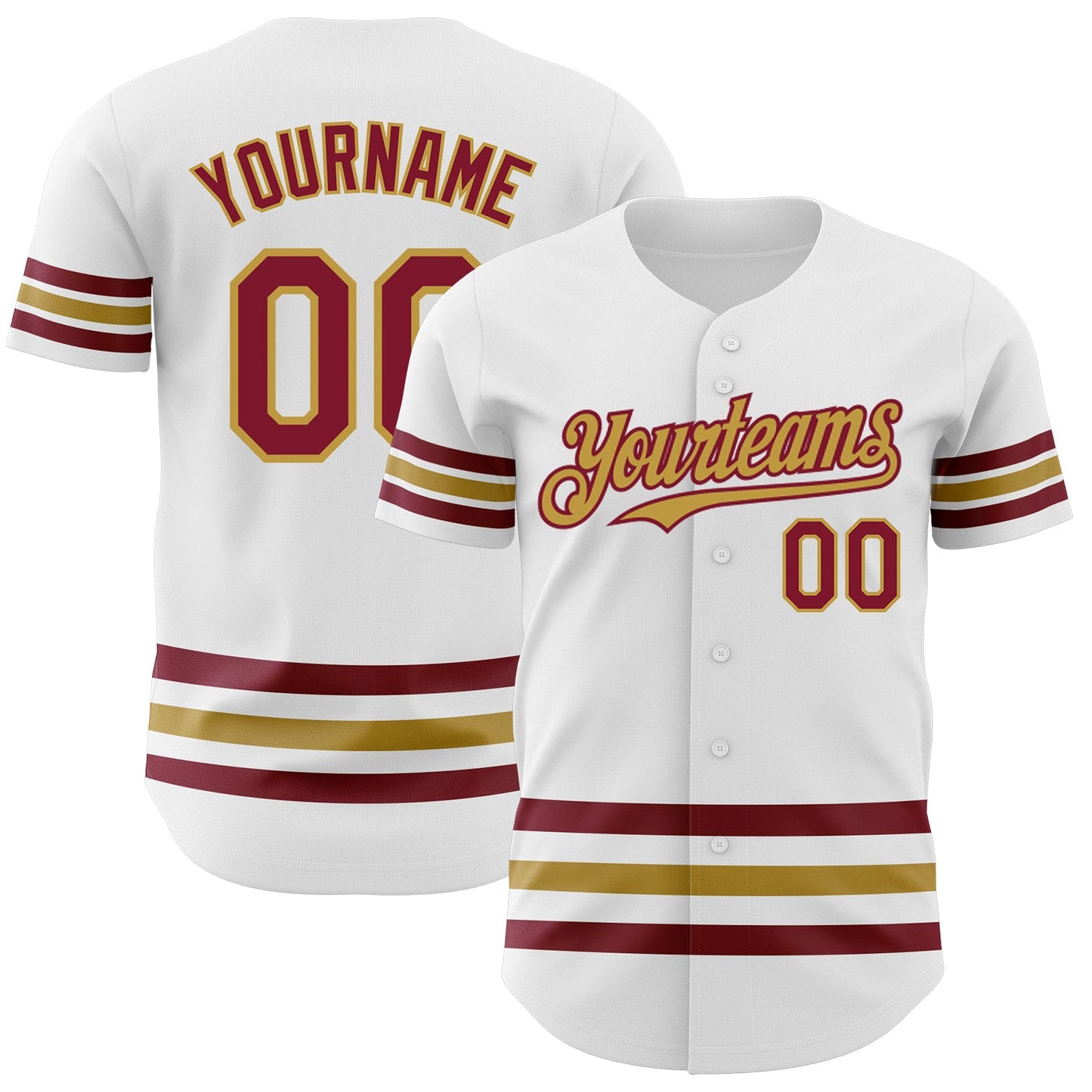 Custom White Crimson-Old Gold Line Authentic Baseball Jersey - Main View