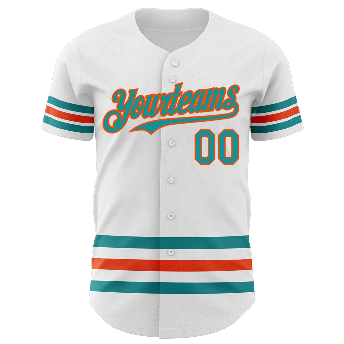 Custom White Teal-Orange Line Authentic Baseball Jersey view 2