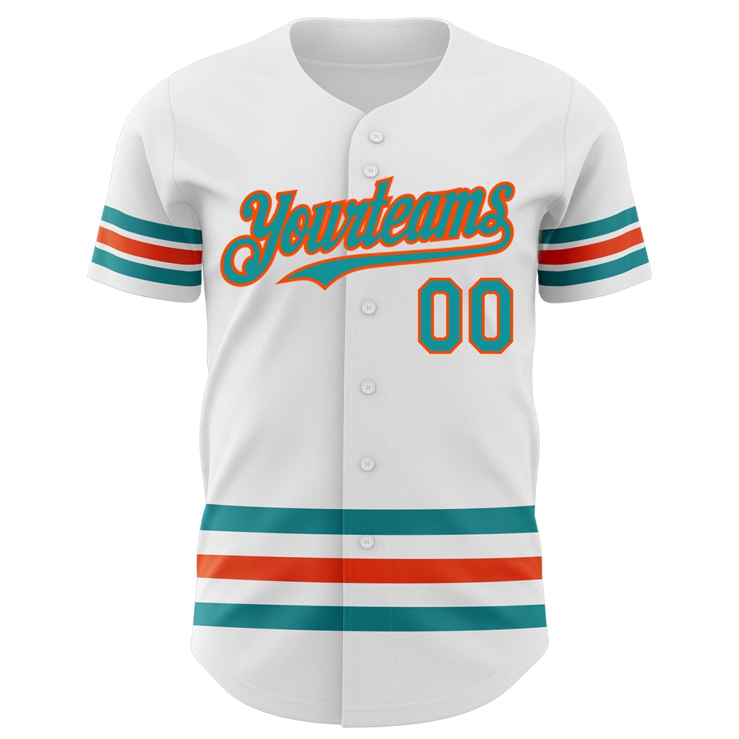 Custom White Teal-Orange Line Authentic Baseball Jersey view 2