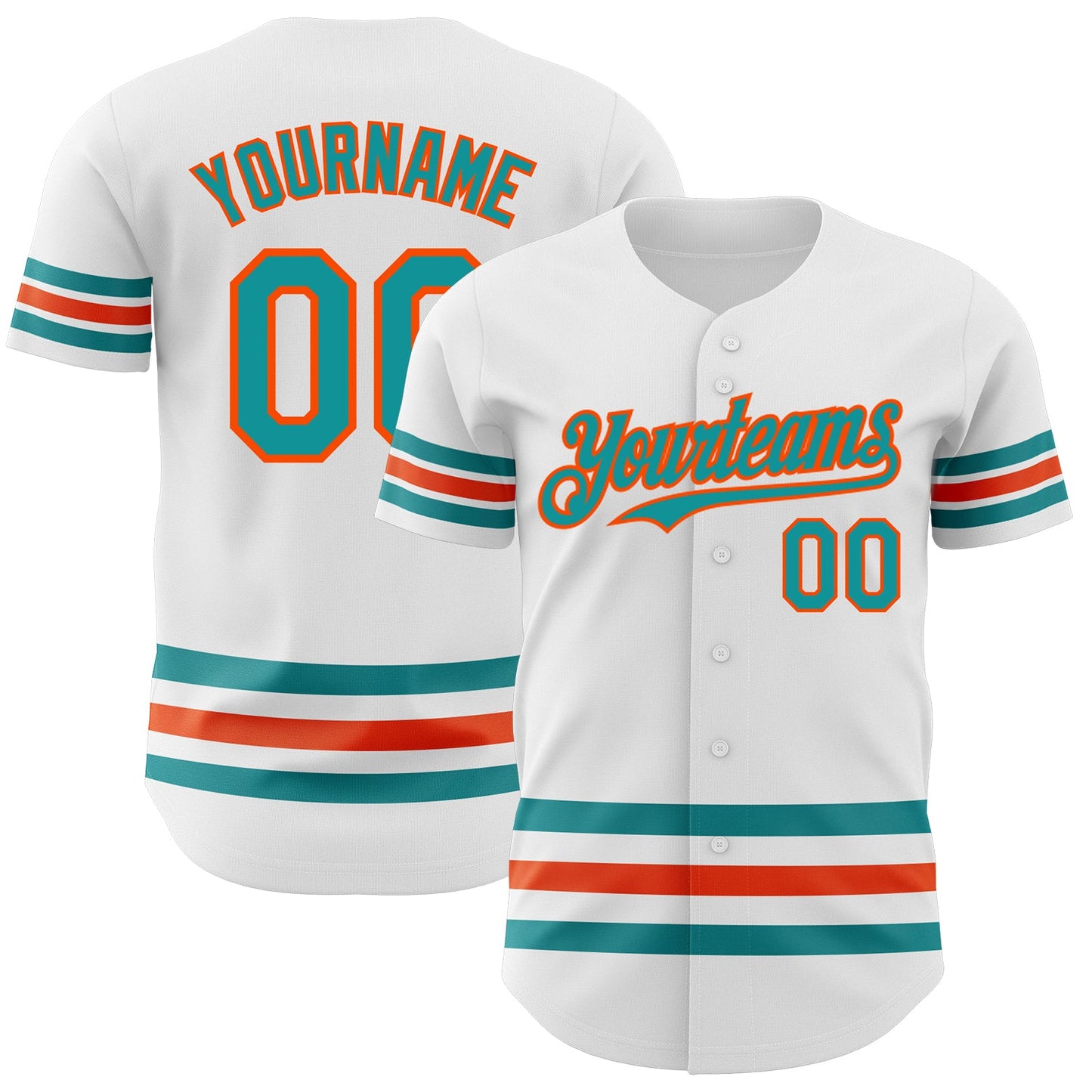 Custom White Teal-Orange Line Authentic Baseball Jersey - Main View