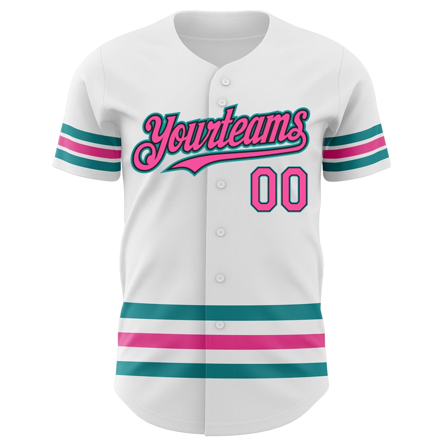 Custom White Pink Black-Teal Line Authentic Baseball Jersey view 2