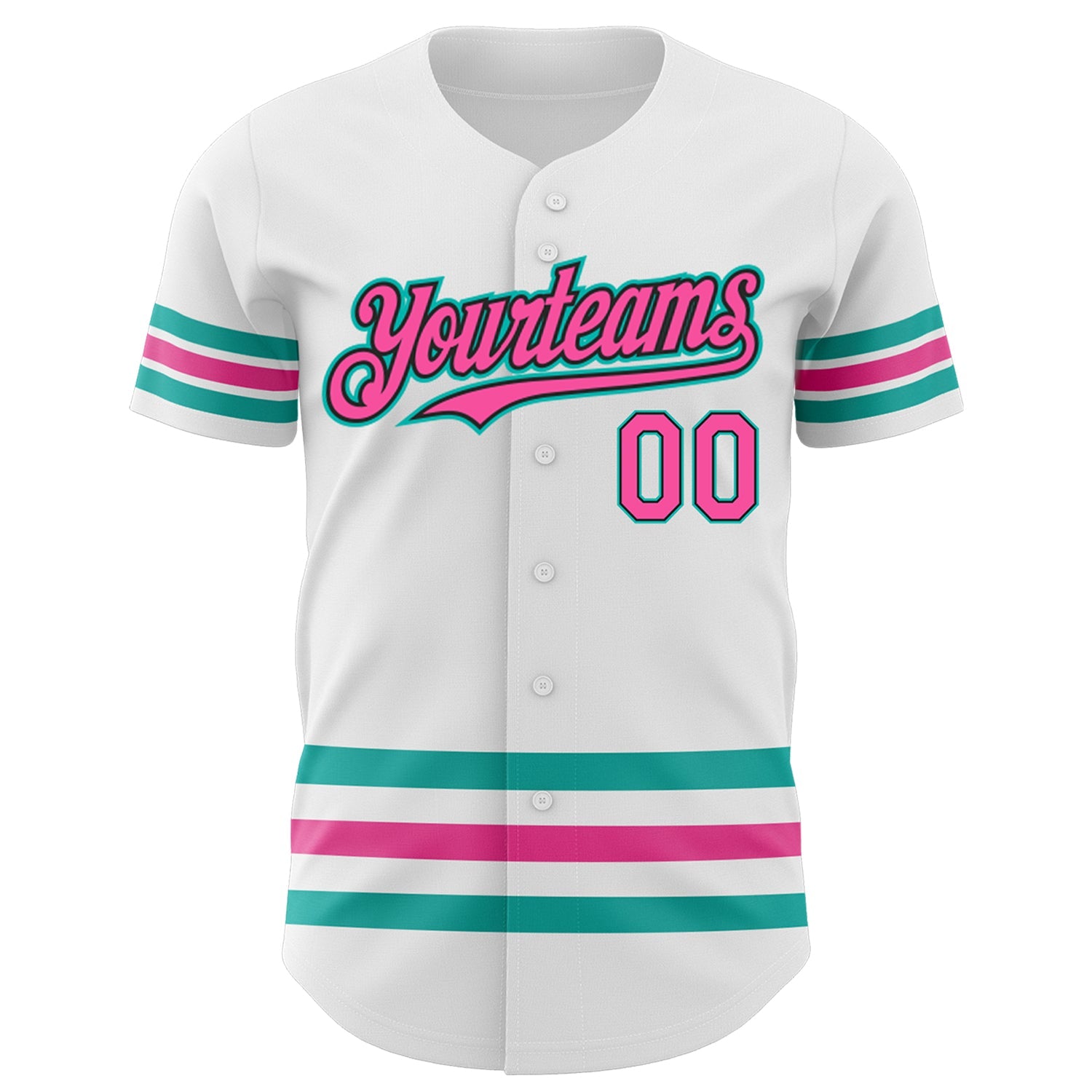 Custom White Pink Black-Aqua Line Authentic Baseball Jersey view 2