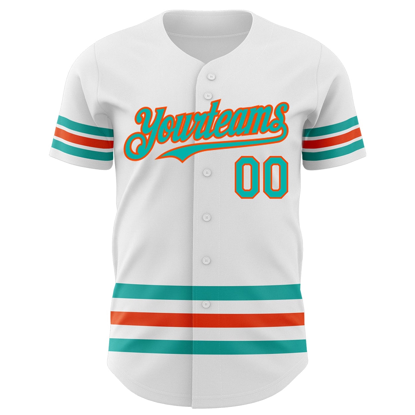 Custom White Aqua-Orange Line Authentic Baseball Jersey view 2