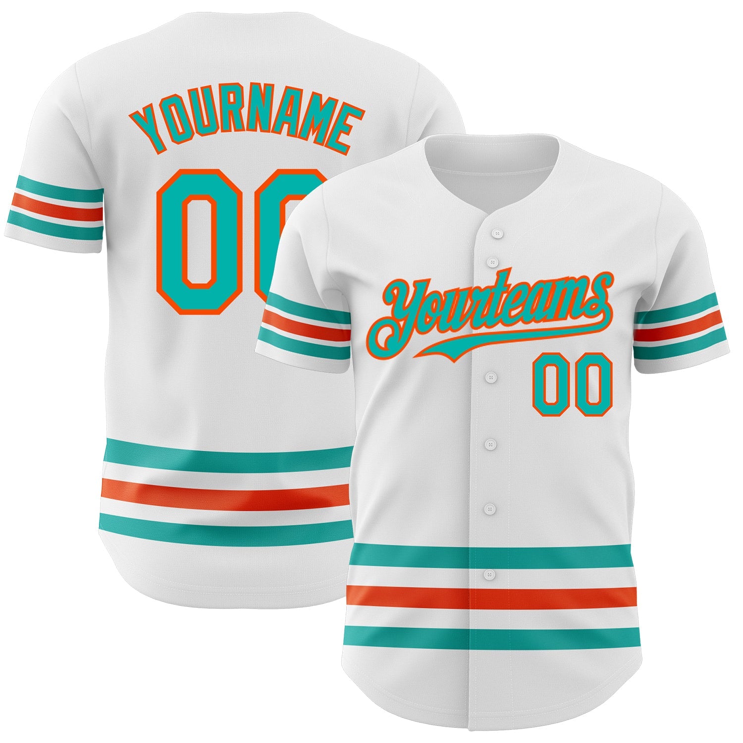 Custom White Aqua-Orange Line Authentic Baseball Jersey - Main View