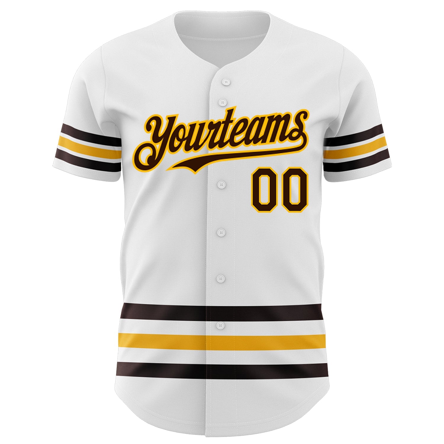 Custom White Brown-Gold Line Authentic Baseball Jersey view 2