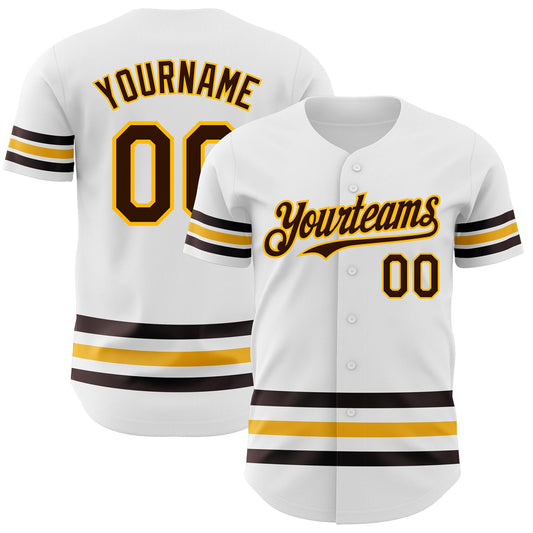 Custom White Brown-Gold Line Authentic Baseball Jersey - Main View