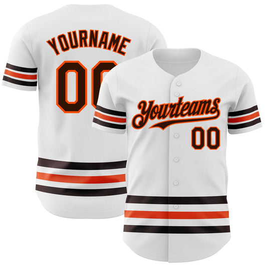 Custom White Brown-Orange Line Authentic Baseball Jersey - Main View