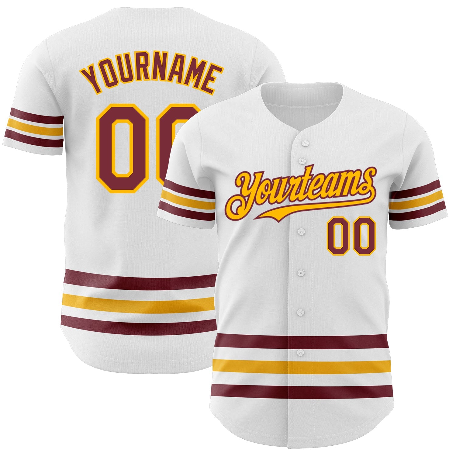 Custom White Burgundy-Gold Line Authentic Baseball Jersey - Main View