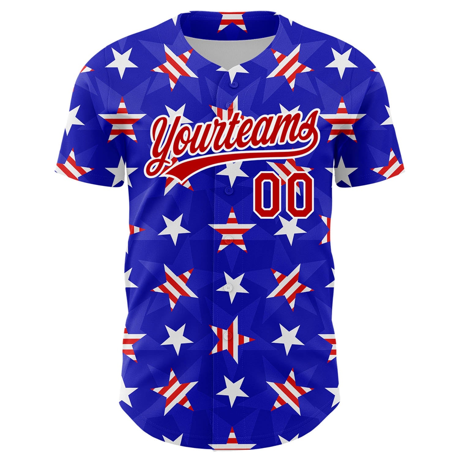 Custom Royal Red-White 3D American Flag Patriotic Authentic Baseball Jersey view 2