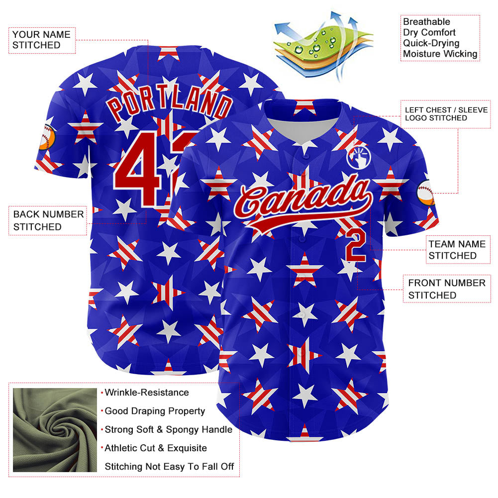 Custom Royal Red-White 3D American Flag Patriotic Authentic Baseball Jersey view 3